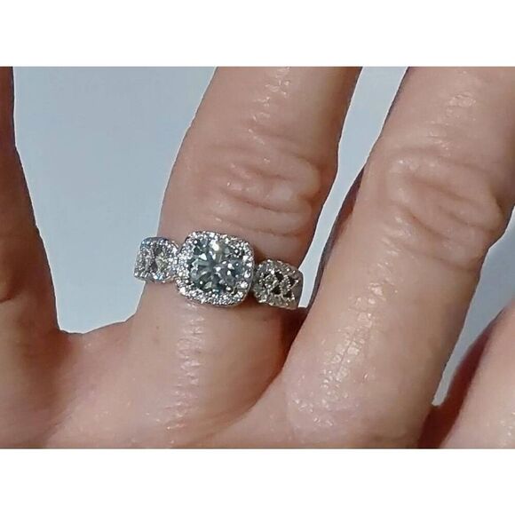 CERTIFIED 2 Ct. Genuine Moissanite Diamond Round Halo/Pave Engagement Ring Sz 8 - Picture 5 of 14